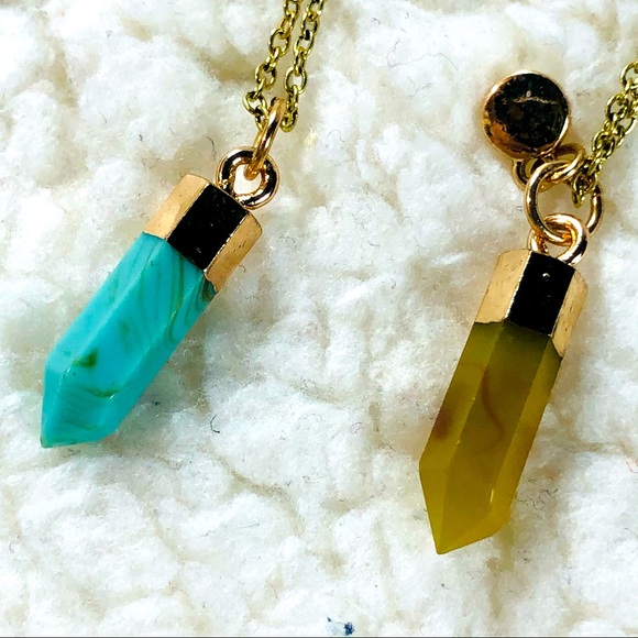 Quartz turquoise Crystal gem & Natural Yellow Fluorite stone pendant necklaces - Picture 3 of 5